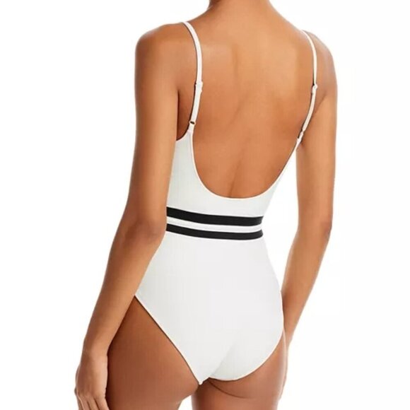 Solid & Striped Nina Belted Striped One Piece Swimsuit Size L Cream - Picture 2 of 2